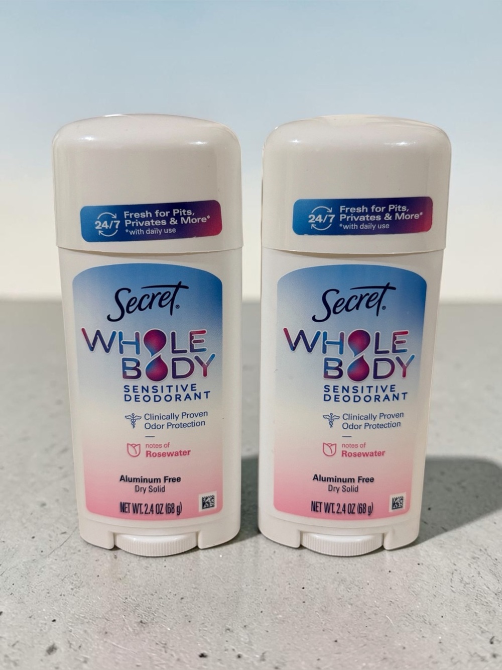 2x Secret Whole Body Sensitive Deodorant - Rosewater Scent Full Size Dry Solid